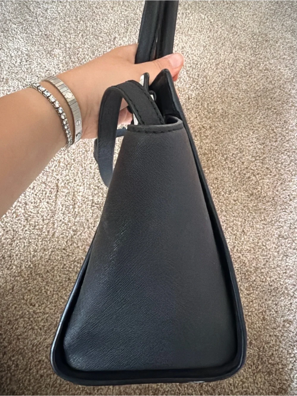 Michael Kors Black and White Saffiano Leather Satchel with Top Handles
